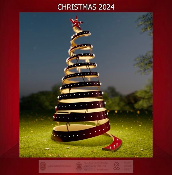 See Through Ribbon Christmas Tree, Burgundy Gold