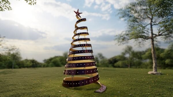 See Through Ribbon Christmas Tree, Burgundy Gold - Image 2