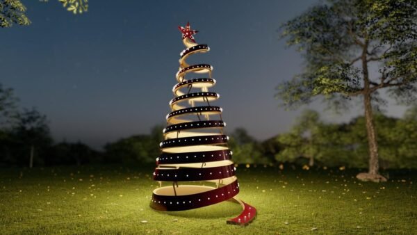 See Through Ribbon Christmas Tree, Burgundy Gold - Image 5