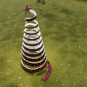 See Through Ribbon Christmas Tree, Burgundy Silver - Image 3