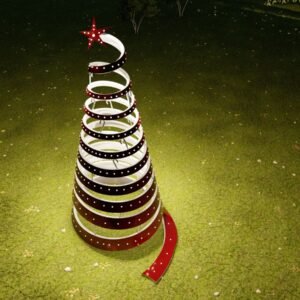 See Through Ribbon Christmas Tree, Burgundy Silver - Image 5
