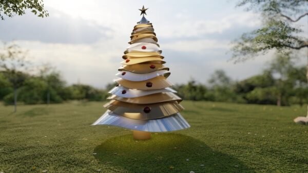 Curved Layers Christmas Tree,
Silver & Gold & Burgundy Ornaments - Image 2