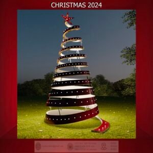 See Through Ribbon Christmas Tree, Burgundy Silver
